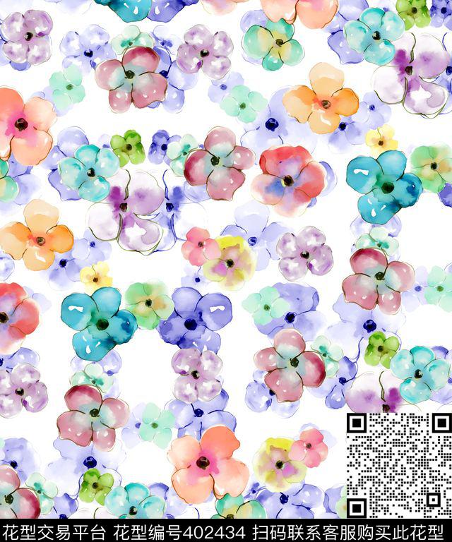 手绘花卉100元买断区数码印花华亿平台下载（图片编号: 402434） - 瓦栏（Walan）