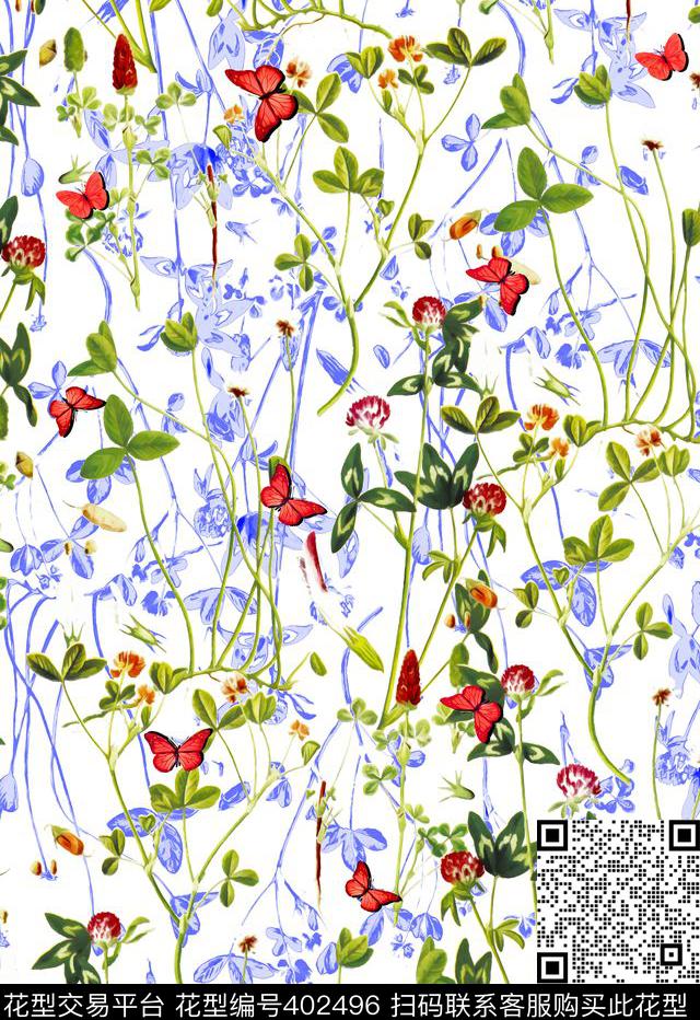 蝴蝶花卉100元买断区数码印花华亿平台下载（图片编号: 402496） - 瓦栏（Walan）