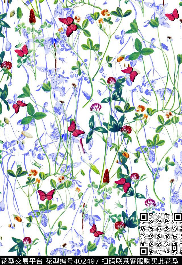 蝴蝶花卉100元买断区数码印花华亿平台下载（图片编号: 402497） - 瓦栏（Walan）