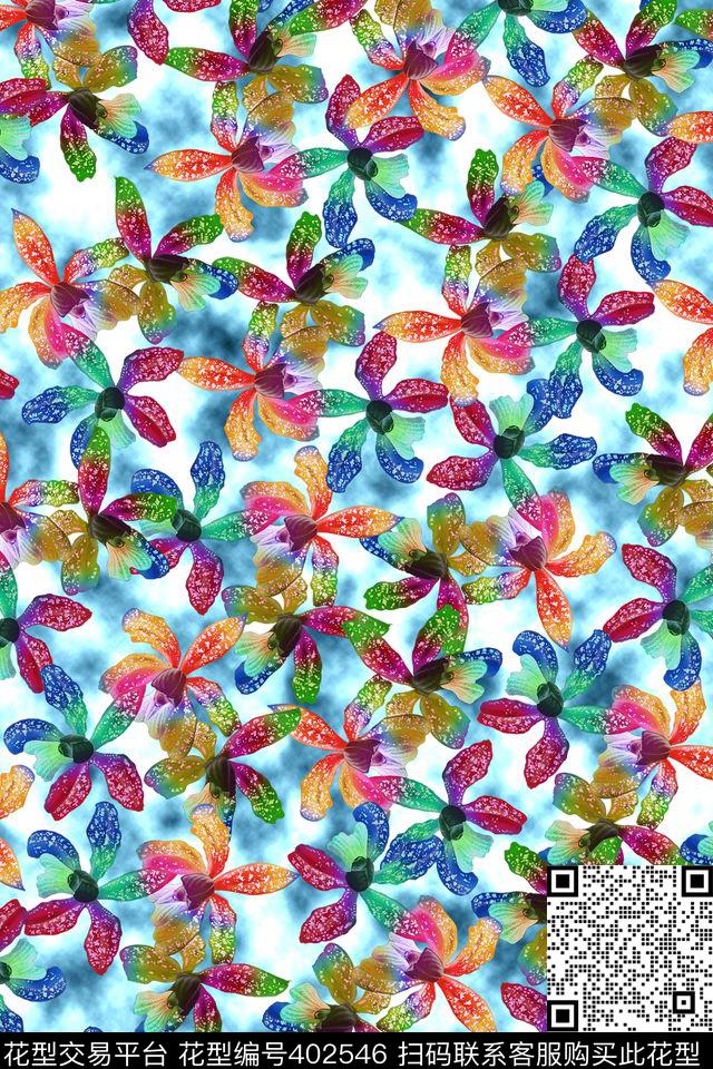 花卉满版数码印花华亿平台下载（图片编号: 402546） - 瓦栏（Walan）