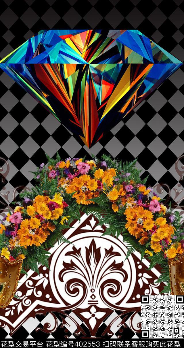 复古钻石几何数码印花华亿平台下载（图片编号: 402553） - 瓦栏（Walan）