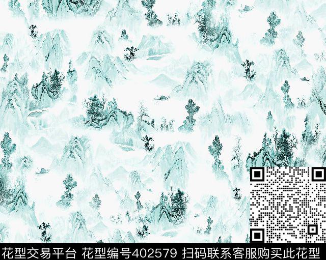 中国风壹人行抽象涂鸦风传统印花华亿平台下载（图片编号: 402579） - 瓦栏（Walan）