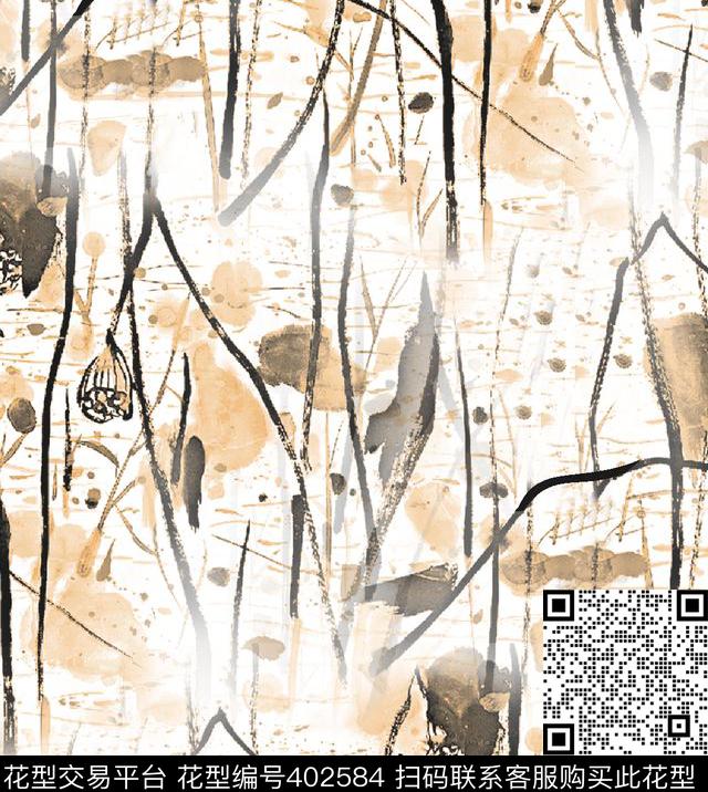 中国风壹人行抽象涂鸦风传统印花华亿平台下载（图片编号: 402584） - 瓦栏（Walan）