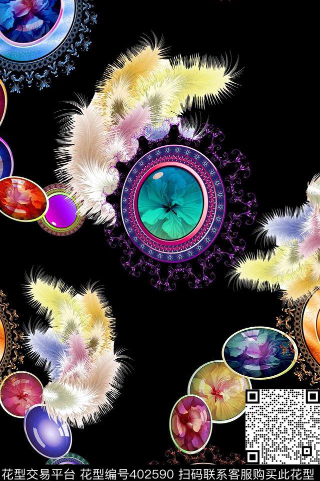 流行时尚珠宝花卉数码印花华亿平台下载（图片编号: 402590） - 瓦栏（Walan）