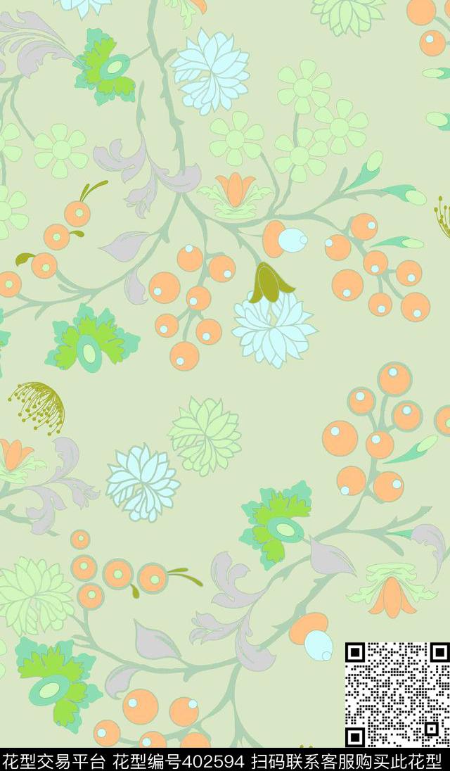 淡雅花卉流行时尚传统印花华亿平台下载（图片编号: 402594） - 瓦栏（Walan）
