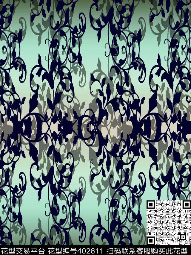 渐变效果复古宫廷传统印花华亿平台下载（图片编号: 402611） - 瓦栏（Walan）