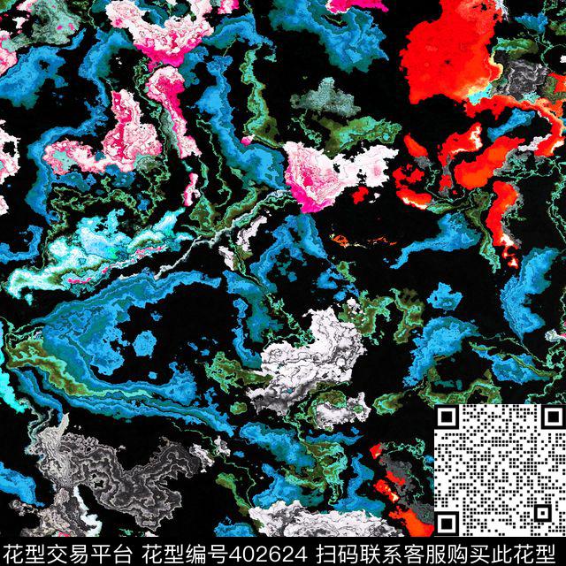 抽象花卉个性流彩数码印花华亿平台下载（图片编号: 402624） - 瓦栏（Walan）