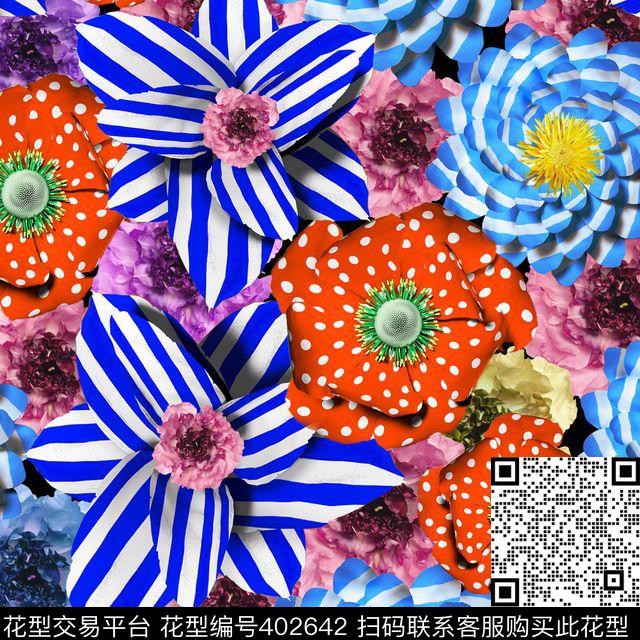 抽象几何花数码印花华亿平台下载（图片编号: 402642） - 瓦栏（Walan）