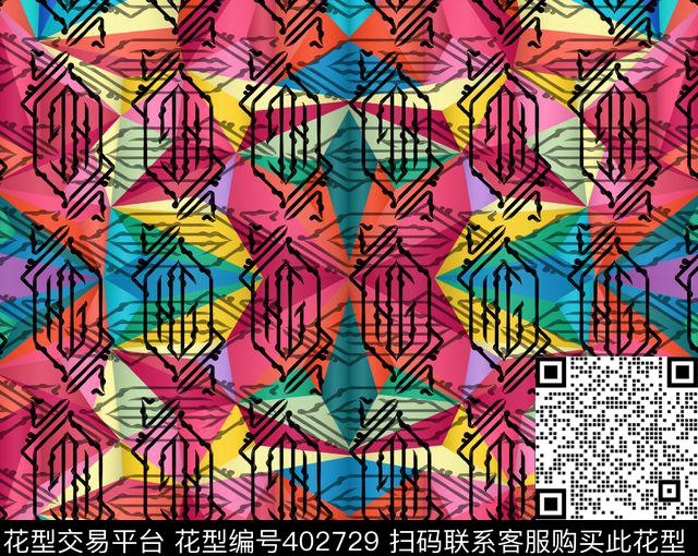抽象几何彩色数码印花华亿平台下载（图片编号: 402729） - 瓦栏（Walan）