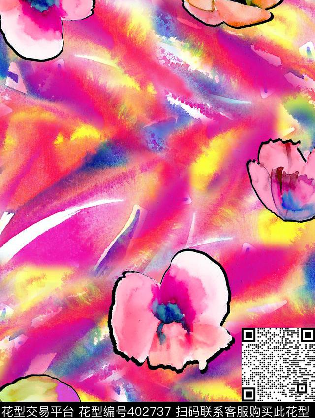 香奈儿2015手绘花卉100元买断区数码印花华亿平台下载（图片编号: 402737） - 瓦栏（Walan）