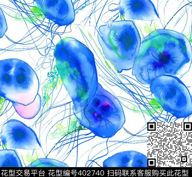 水母手绘100元买断区数码印花华亿平台下载（图片编号: 402740） - 瓦栏（Walan）