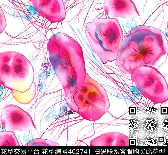 水母手绘100元买断区数码印花华亿平台下载（图片编号: 402741） - 瓦栏（Walan）