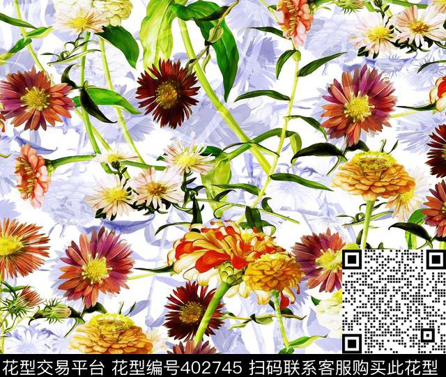 花卉清新100元买断区数码印花华亿平台下载（图片编号: 402745） - 瓦栏（Walan）