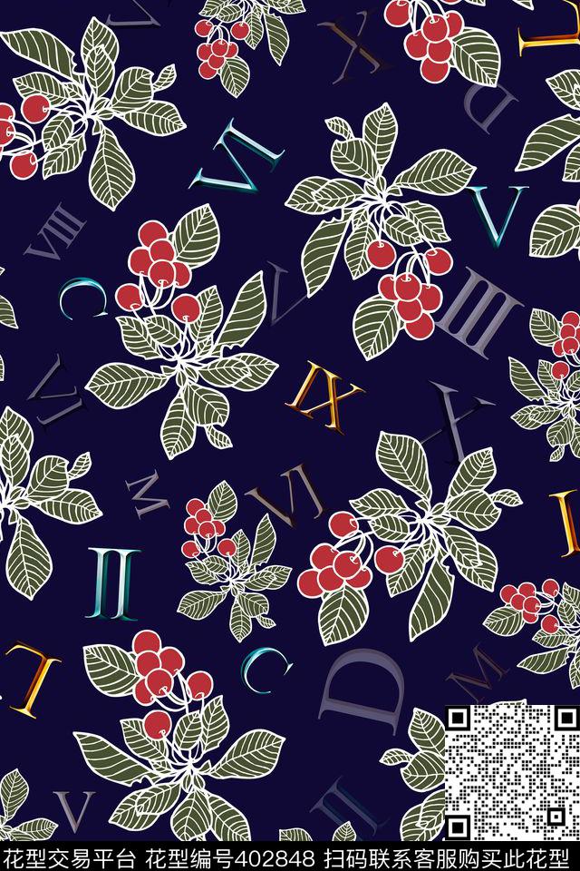 花树叶字母素色底传统印花华亿平台下载（图片编号: 402848） - 瓦栏（Walan）