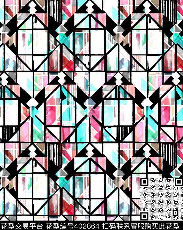 抽象格子层次花数码印花华亿平台下载（图片编号: 402864） - 瓦栏（Walan）
