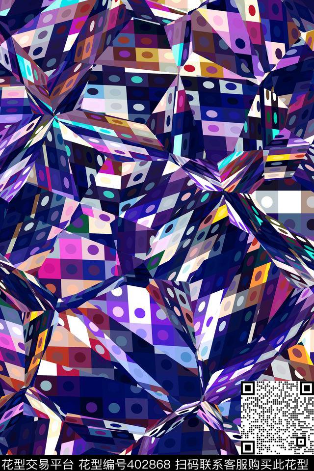 衬衫几何拼接数码印花华亿平台下载（图片编号: 402868） - 瓦栏（Walan）