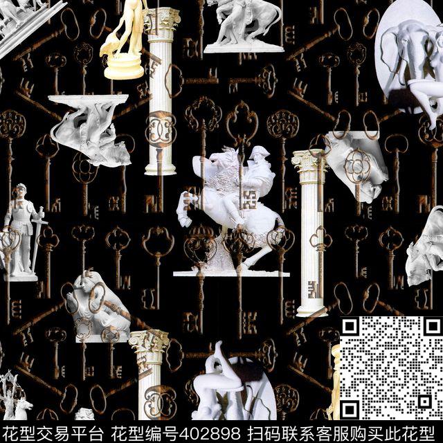 抽像格子花数码印花华亿平台下载（图片编号: 402898） - 瓦栏（Walan）