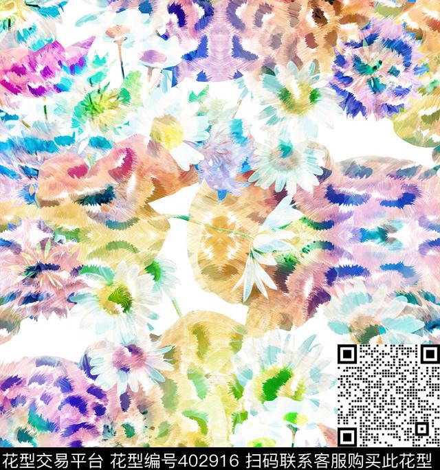 虎纹花卉数码印花华亿平台下载（图片编号: 402916） - 瓦栏（Walan）