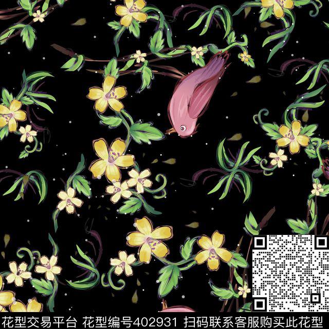 抽象动物花数码印花华亿平台下载（图片编号: 402931） - 瓦栏（Walan）