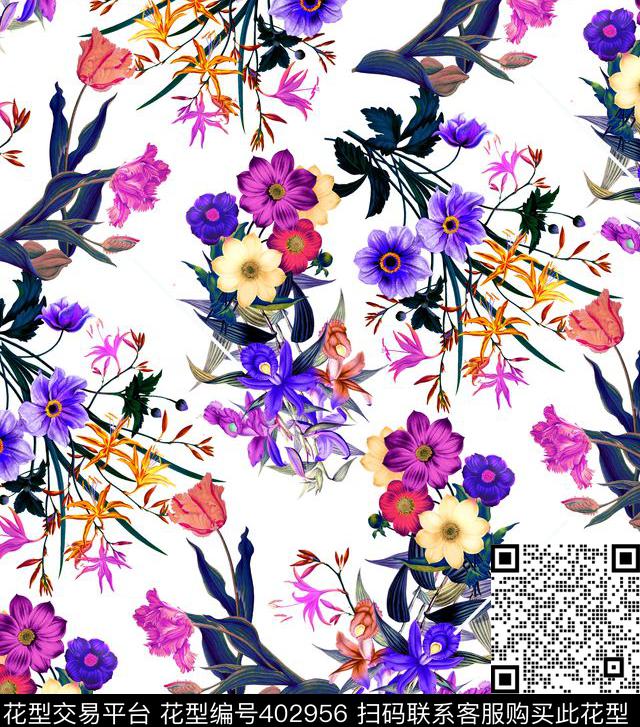 花卉复古大牌街数码印花华亿平台下载（图片编号: 402956） - 瓦栏（Walan）