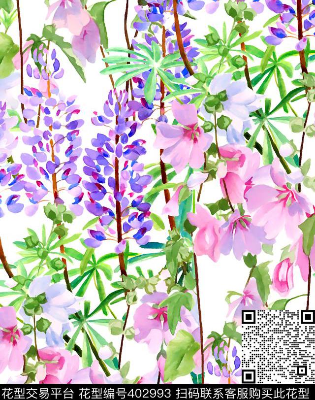 花卉手绘100元买断区数码印花华亿平台下载（图片编号: 402993） - 瓦栏（Walan）