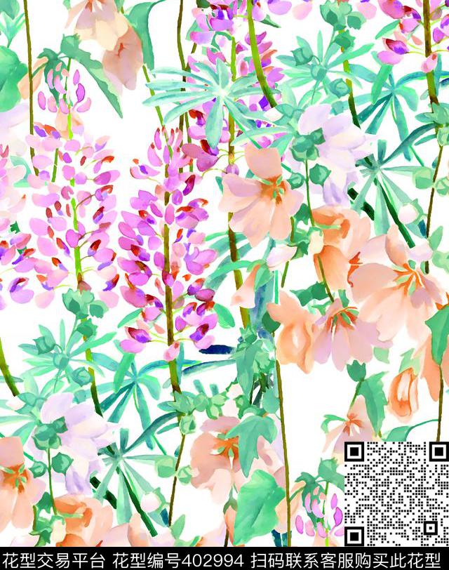 手绘花卉100元买断区数码印花华亿平台下载（图片编号: 402994） - 瓦栏（Walan）