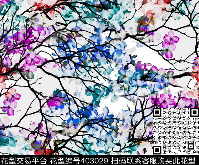 藤花花卉数码印花华亿平台下载（图片编号: 403029） - 瓦栏（Walan）