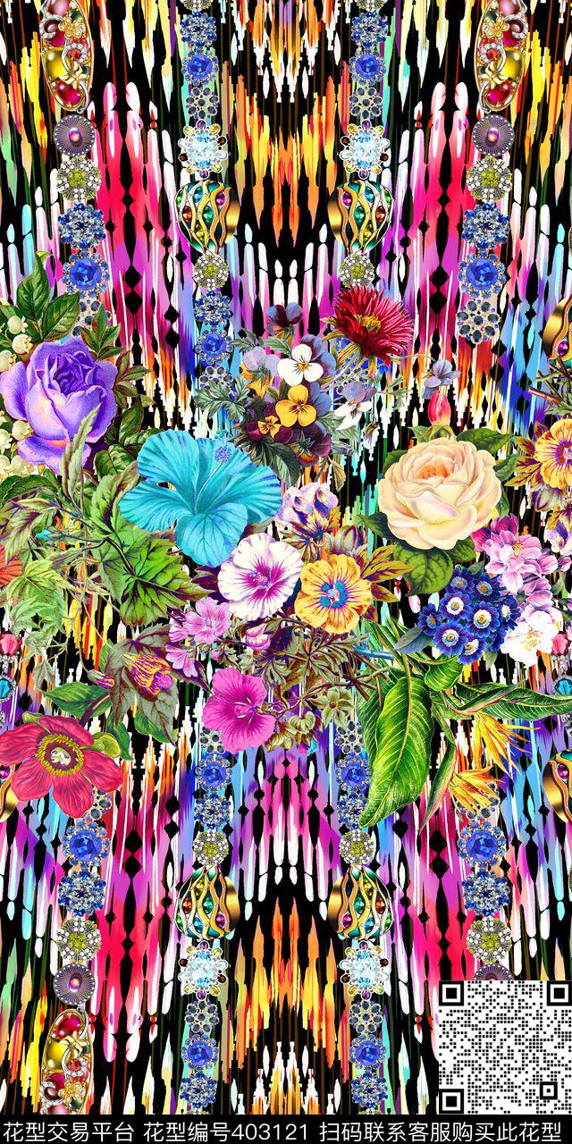 多彩宝石珠宝花卉数码印花华亿平台下载（图片编号: 403121） - 瓦栏（Walan）