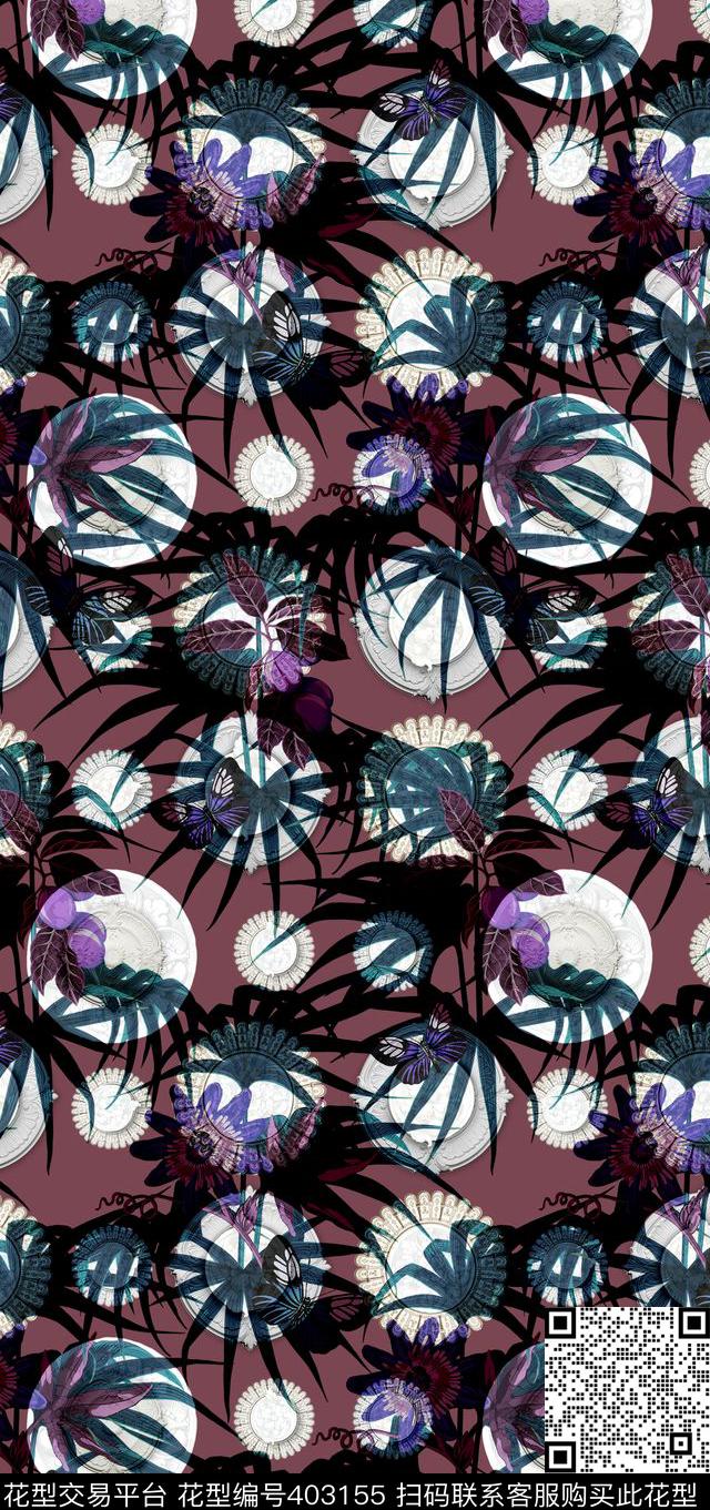 传统花卉圆盘数码印花华亿平台下载（图片编号: 403155） - 瓦栏（Walan）