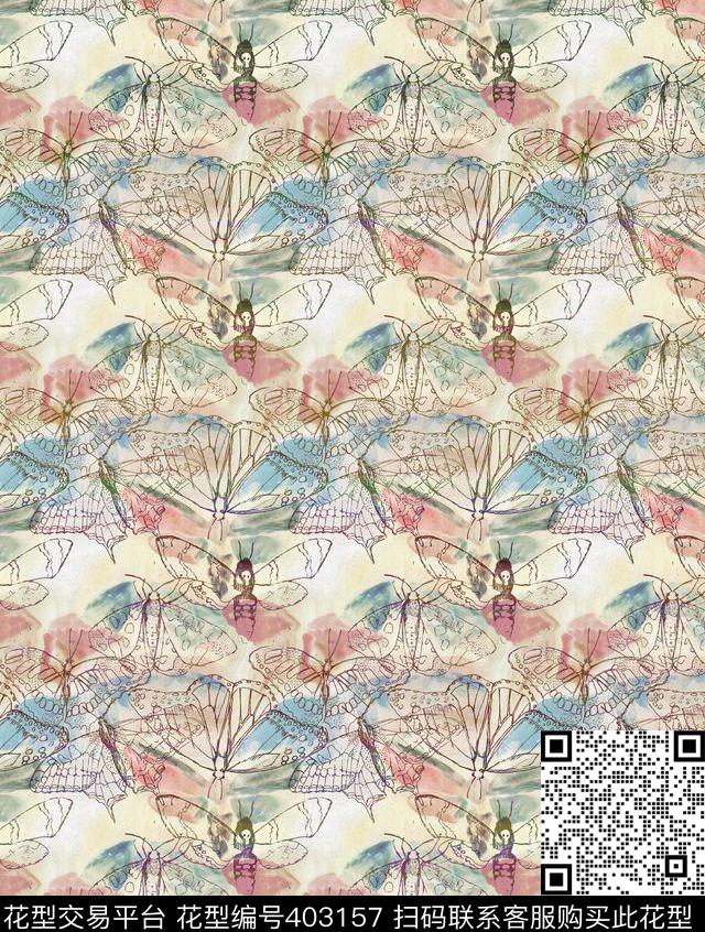 休闲蝴蝶油画数码印花华亿平台下载（图片编号: 403157） - 瓦栏（Walan）
