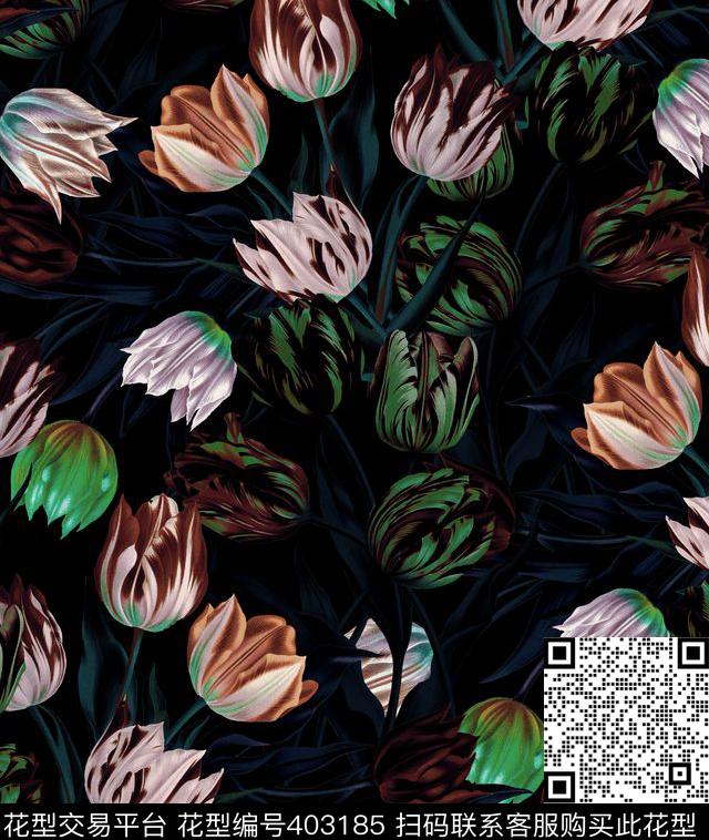 郁金香花卉100元买断区数码印花华亿平台下载（图片编号: 403185） - 瓦栏（Walan）
