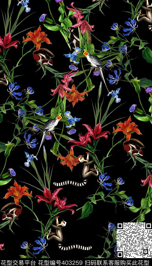 猴子花卉100元买断区数码印花华亿平台下载（图片编号: 403259） - 瓦栏（Walan）