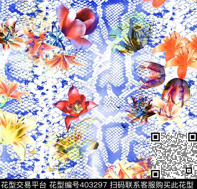 花卉蛇纹100元买断区数码印花华亿平台下载（图片编号: 403297） - 瓦栏（Walan）