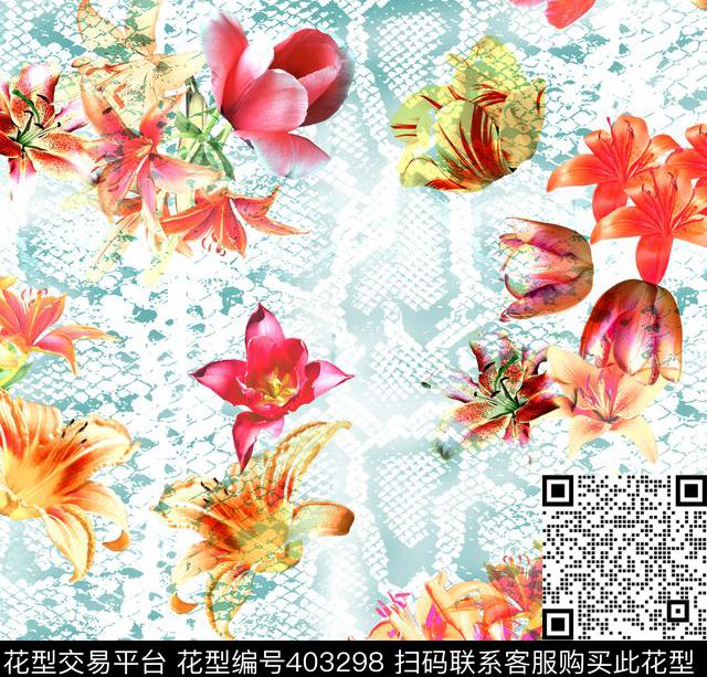 花卉蛇纹100元买断区数码印花华亿平台下载（图片编号: 403298） - 瓦栏（Walan）