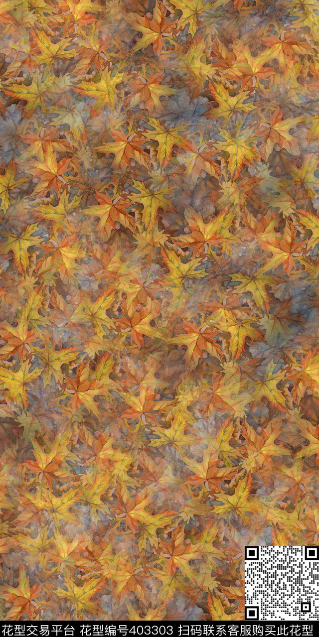 面料水彩枫叶数码印花华亿平台下载（图片编号: 403303） - 瓦栏（Walan）