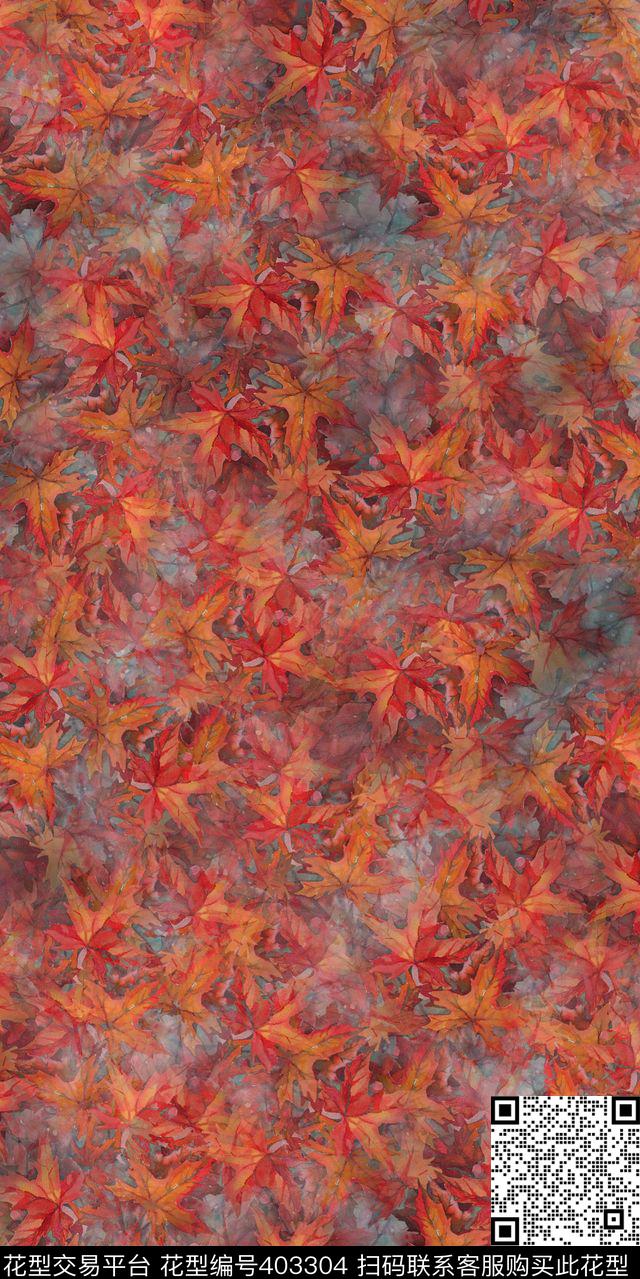 面料水彩枫叶数码印花华亿平台下载（图片编号: 403304） - 瓦栏（Walan）