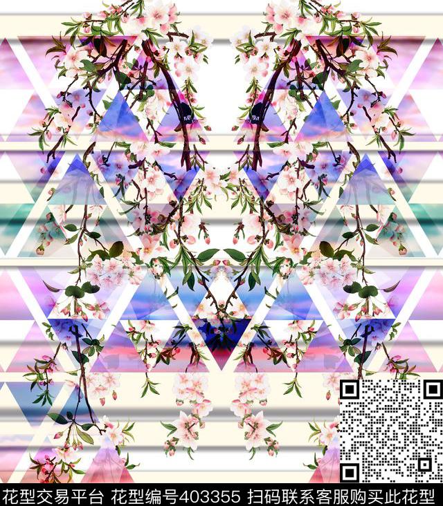 桃花镜像几何三角渐变星空条格未来感前卫数码印花华亿平台下载（图片编号: 403355） - 瓦栏（Walan）