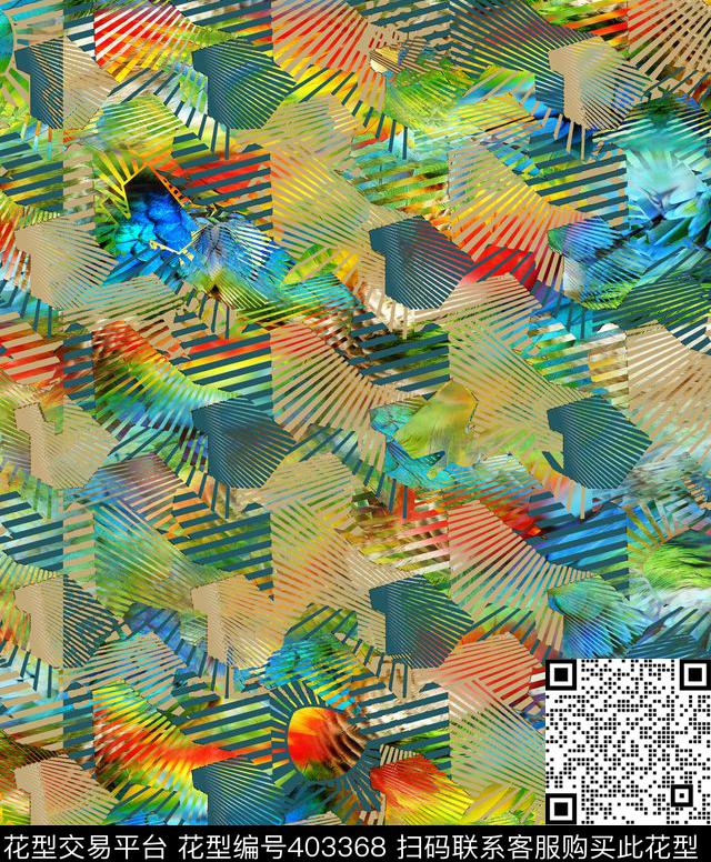 抽象花几何数码印花华亿平台下载（图片编号: 403368） - 瓦栏（Walan）