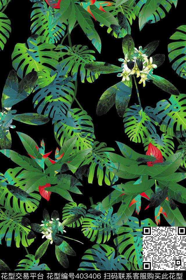 抽象花叶子数码印花华亿平台下载（图片编号: 403406） - 瓦栏（Walan）