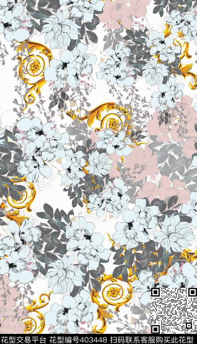 女装四方连续花鸟植物数码印花华亿平台下载（图片编号: 403448） - 瓦栏（Walan）
