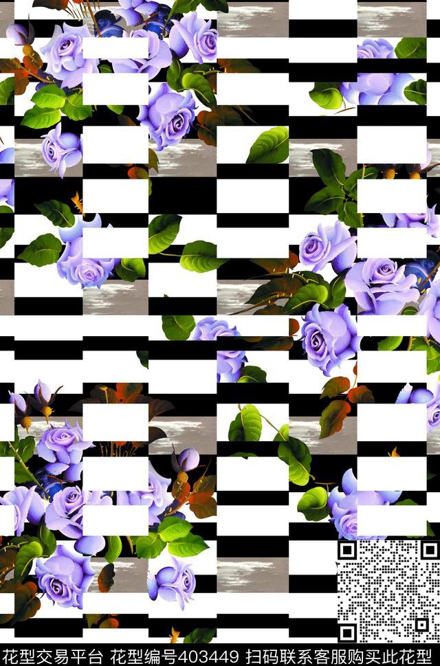 时尚流行格纹花波点格子花数码印花华亿平台下载（图片编号: 403449） - 瓦栏（Walan）