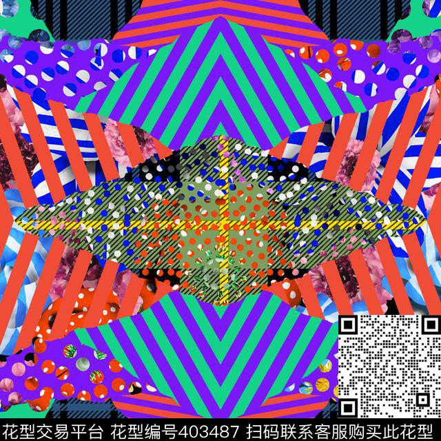 百搭抽象几何数码印花华亿平台下载（图片编号: 403487） - 瓦栏（Walan）