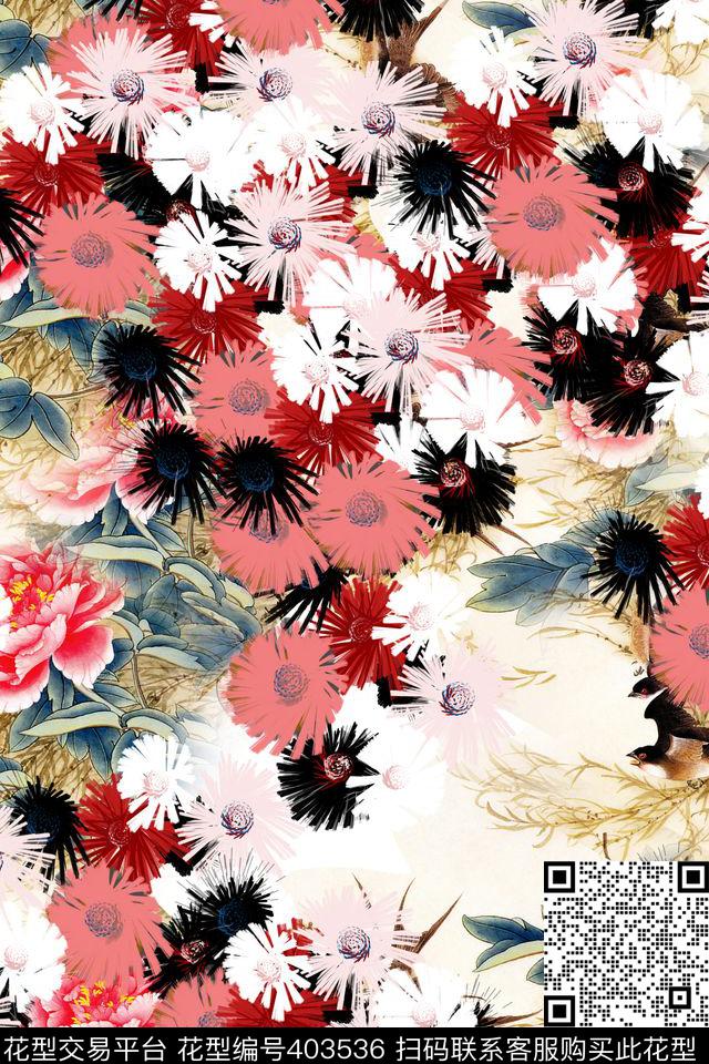 2015发现流行元素-中国元素鸟语花香花卉数码印花华亿平台下载（图片编号: 403536） - 瓦栏（Walan）