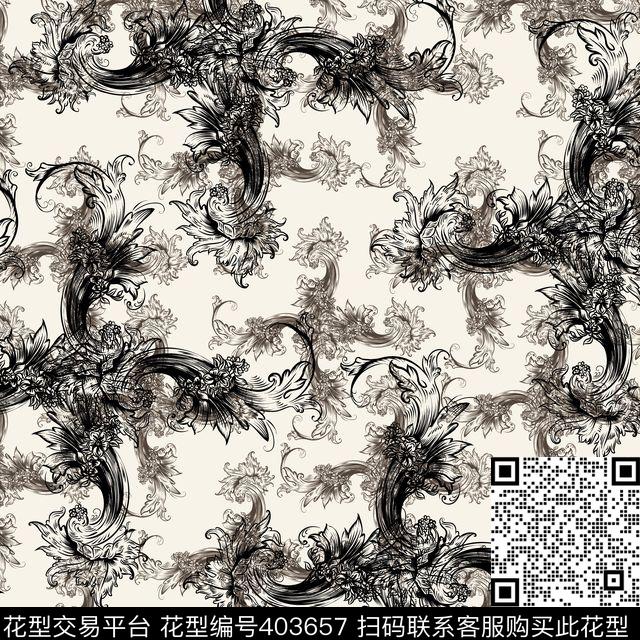 抽象花蕾丝传统印花华亿平台下载（图片编号: 403657） - 瓦栏（Walan）