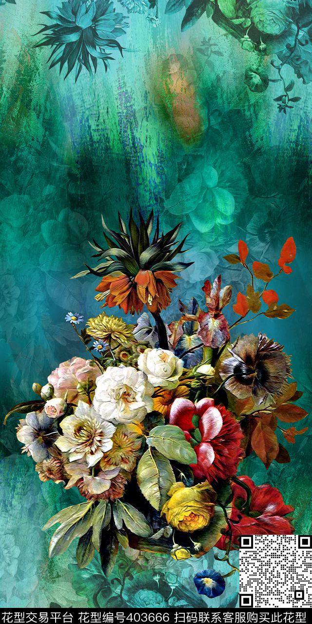 油画花花卉数码印花华亿平台下载（图片编号: 403666） - 瓦栏（Walan）