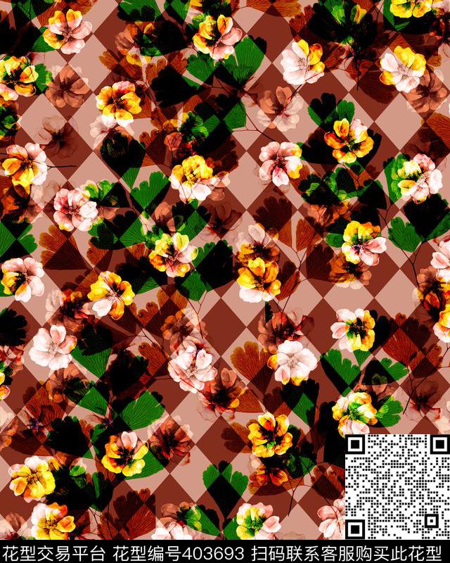 服装格子树叶花卉数码印花华亿平台下载（图片编号: 403693） - 瓦栏（Walan）