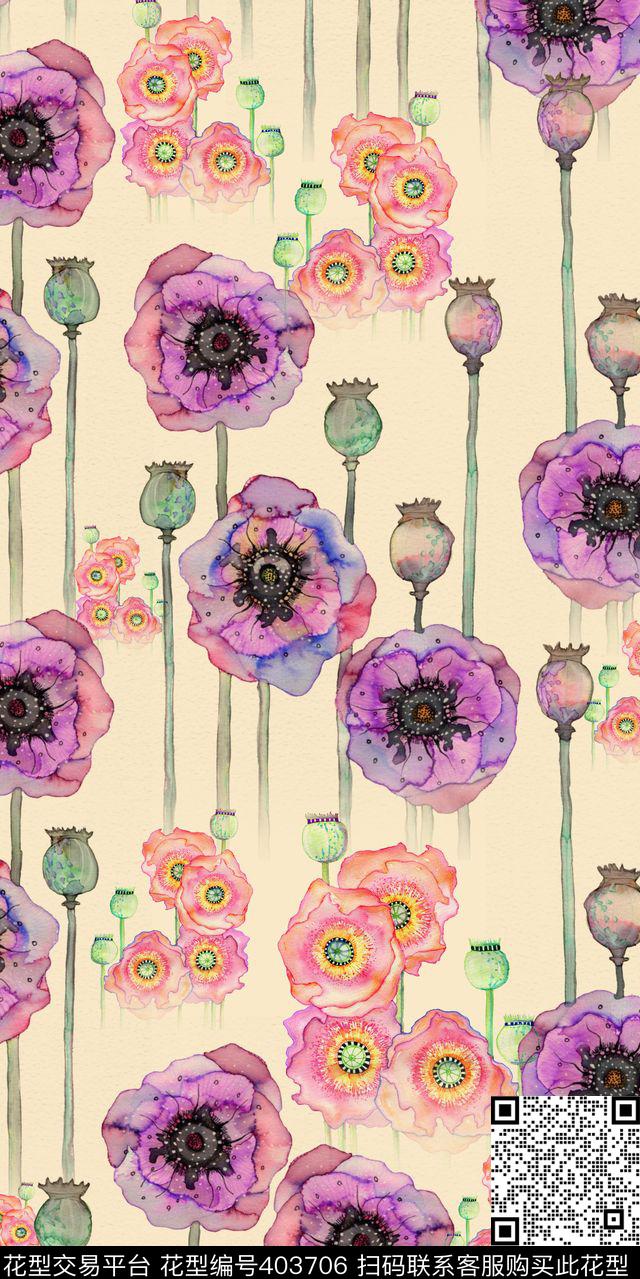 手绘清新水彩数码印花华亿平台下载（图片编号: 403706） - 瓦栏（Walan）