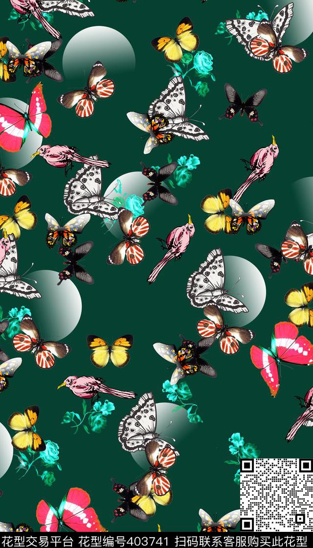 女装四方连续花鸟植物数码印花华亿平台下载（图片编号: 403741） - 瓦栏（Walan）