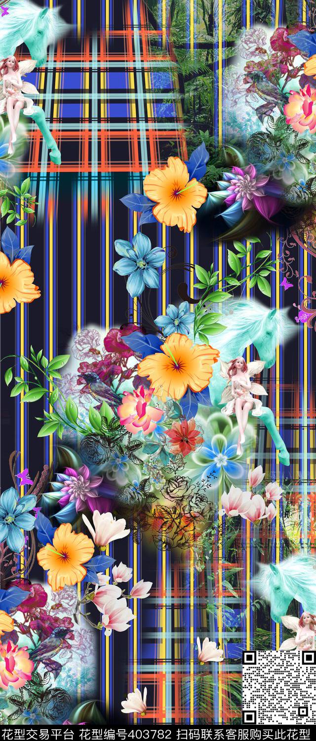 科技感动物花卉数码印花华亿平台下载（图片编号: 403782） - 瓦栏（Walan）