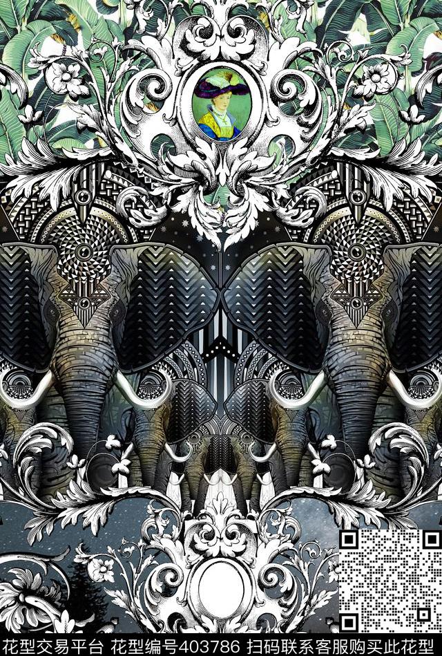 抽象动物植物数码印花华亿平台下载（图片编号: 403786） - 瓦栏（Walan）